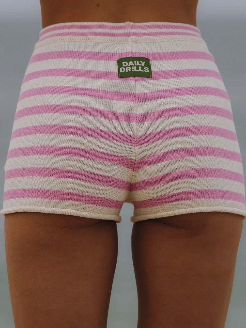 DAILY DRILLS NWT Beach Knit Mini Shorts - Pink & Cream Stripe XS/S - Picture 2 of 6